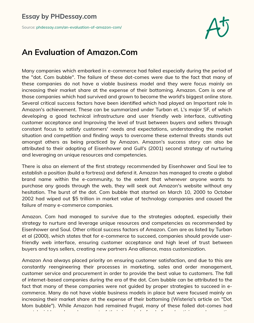 An Evaluation of Amazon.Com essay