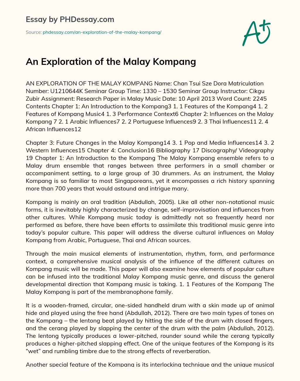 An Exploration of the Malay Kompang essay