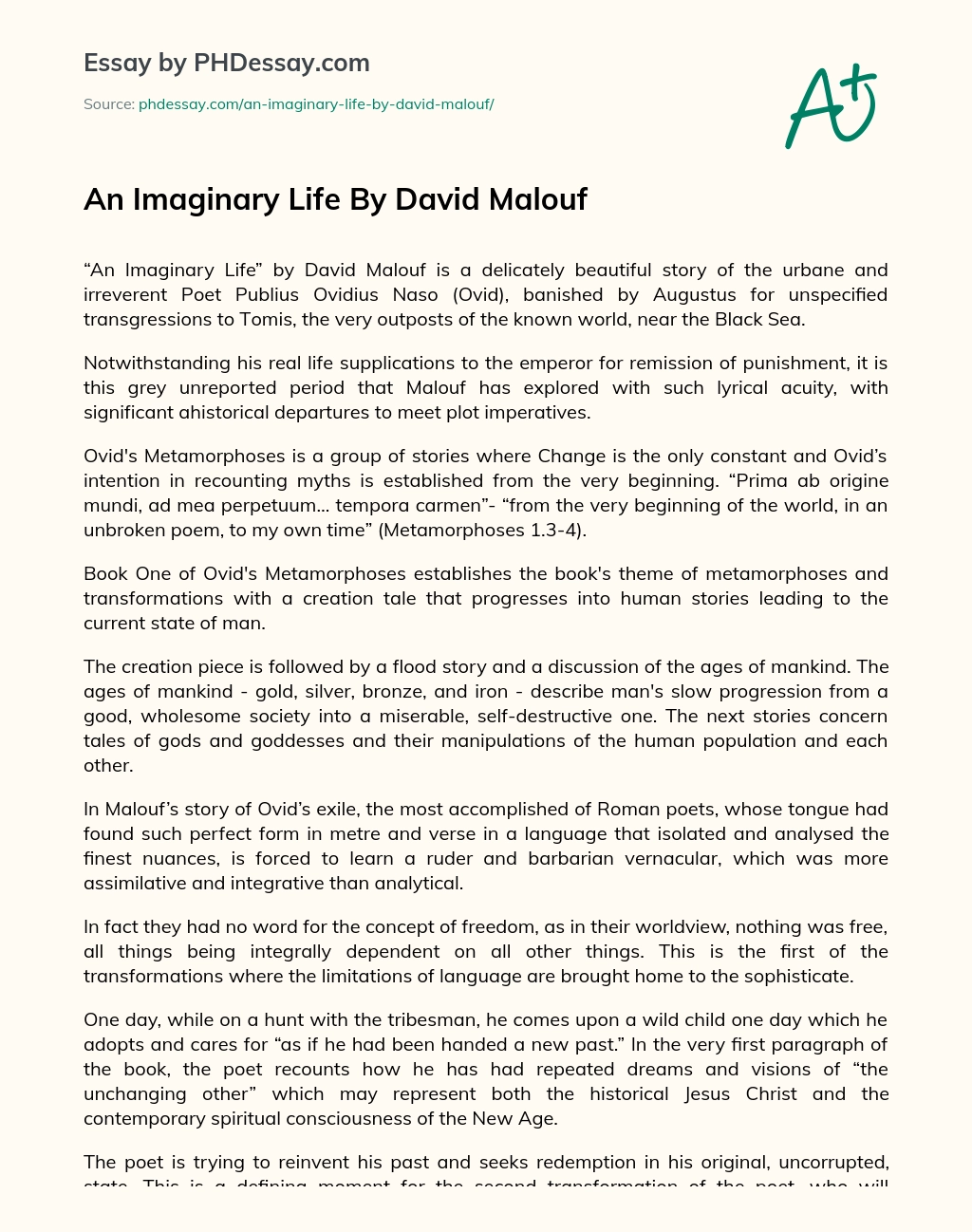 An Imaginary Life  By David Malouf essay