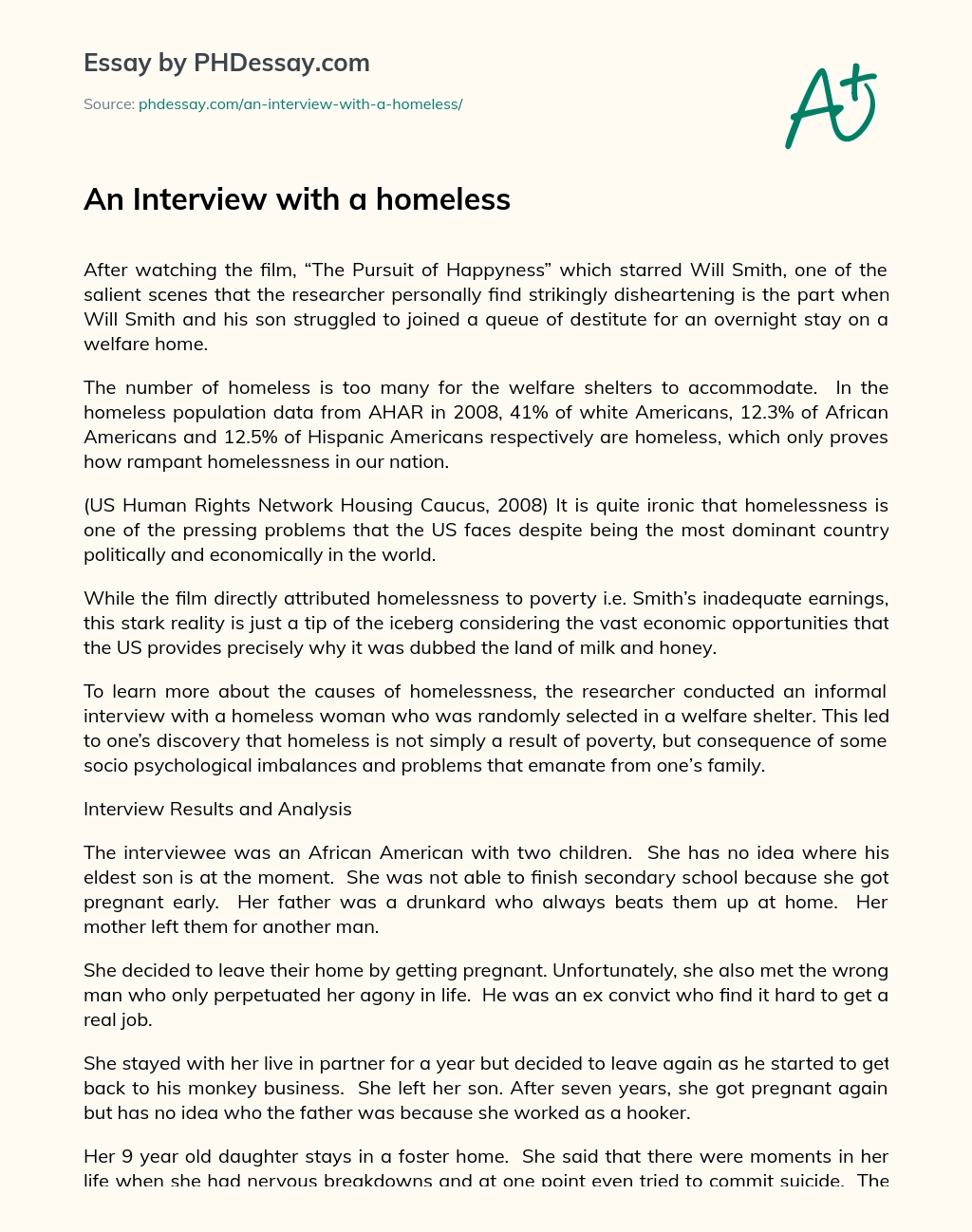 An Interview with a homeless essay
