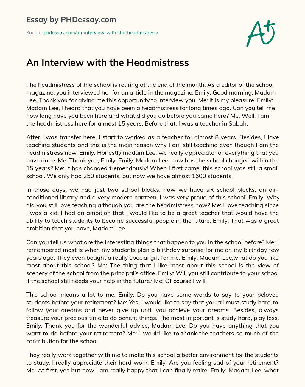 An Interview with the Headmistress essay