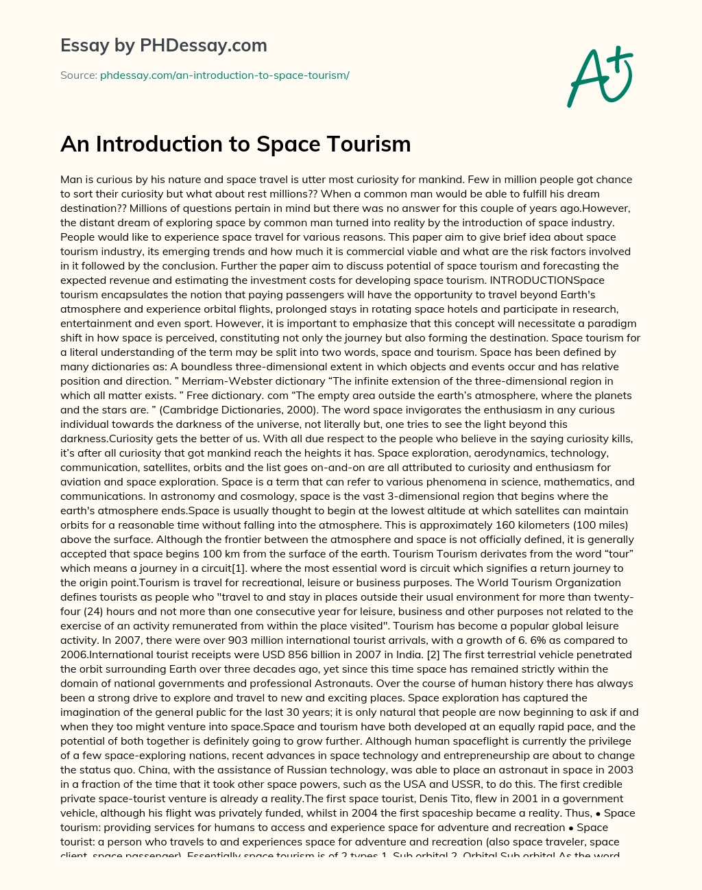 An Introduction to Space Tourism essay