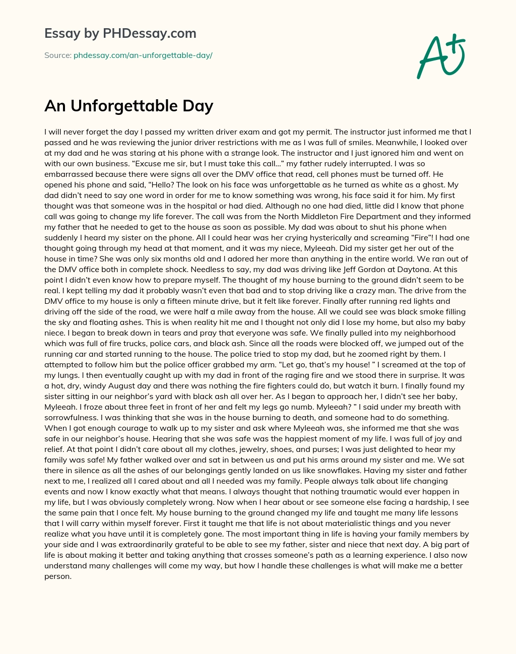 An Unforgettable Day essay