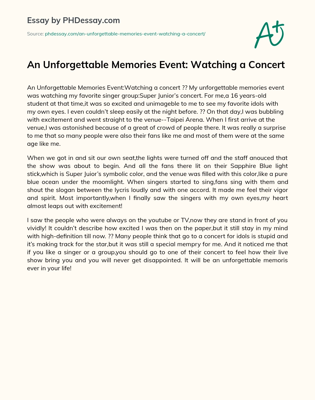 An Unforgettable Memories Event: Watching a Concert essay