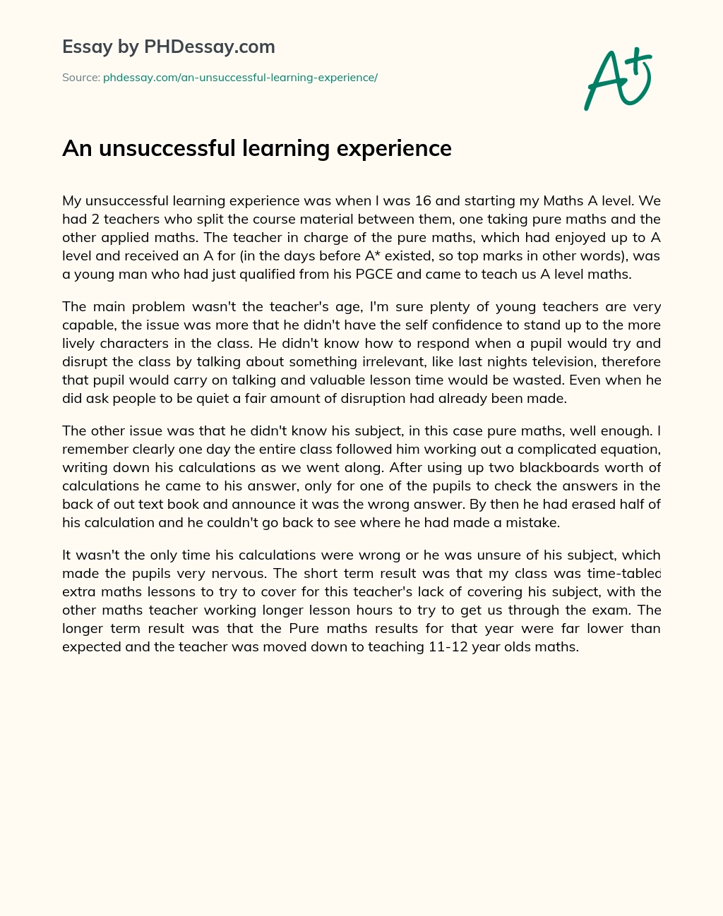 An unsuccessful learning experience essay