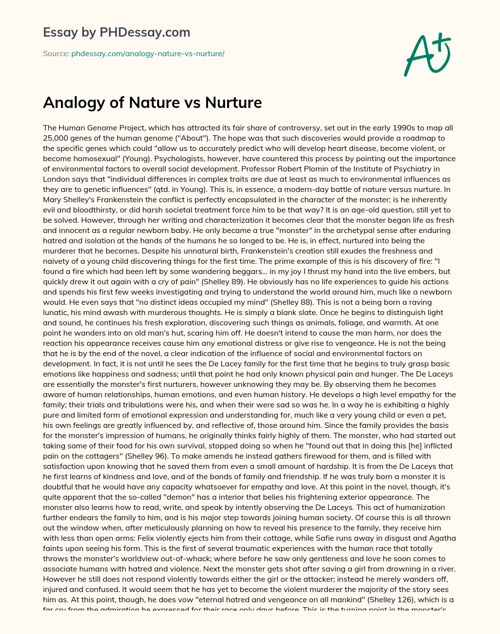 Analogy of Nature vs Nurture essay