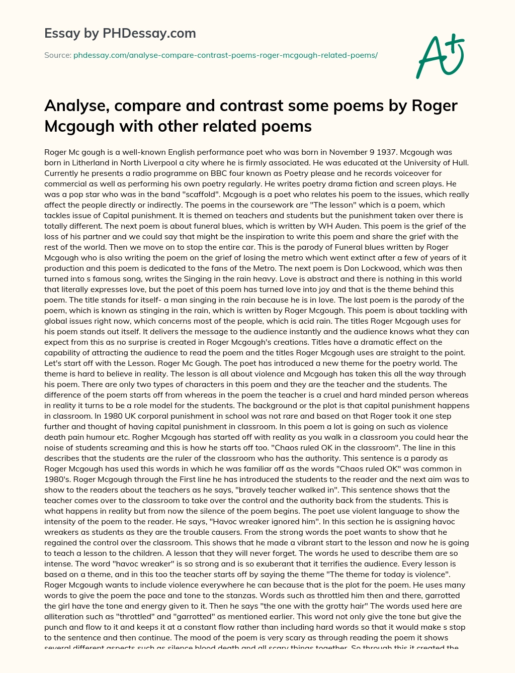 Roger McGough: The Life and Work of a Performance Poet essay