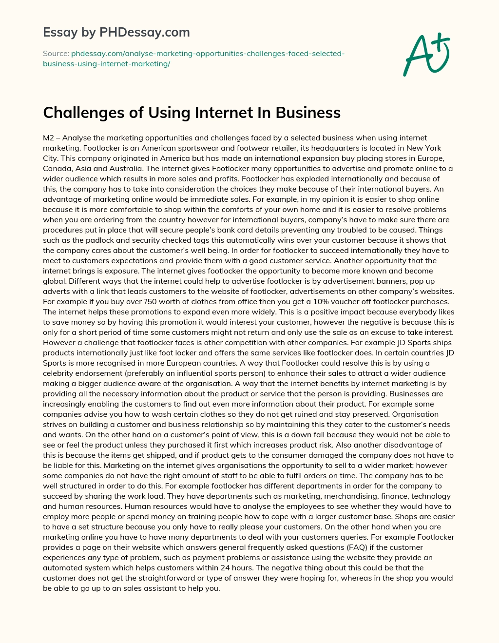 Challenges of Using Internet In Business essay