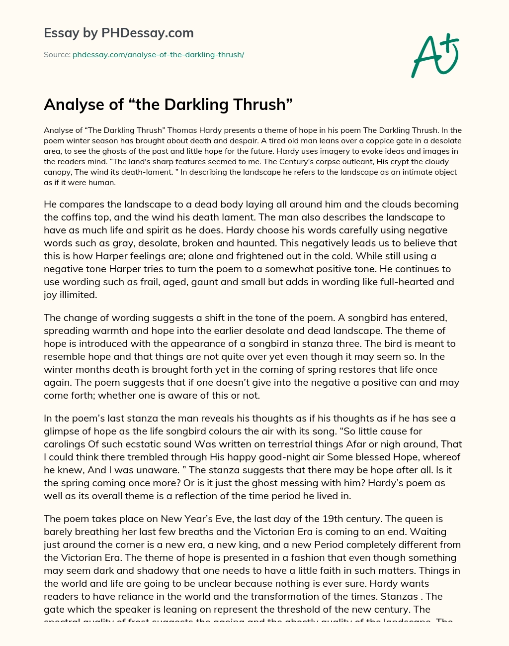 Analyse of “the Darkling Thrush” essay