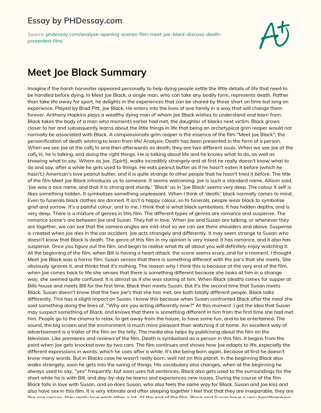 Meet Joe Black Summary essay