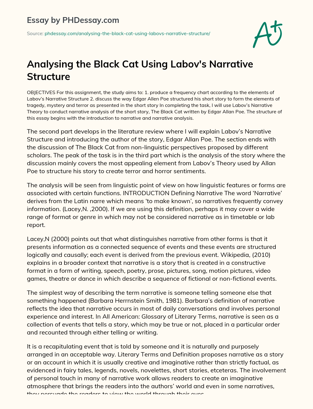 Analysing the Black Cat Using Labov’s Narrative Structure essay