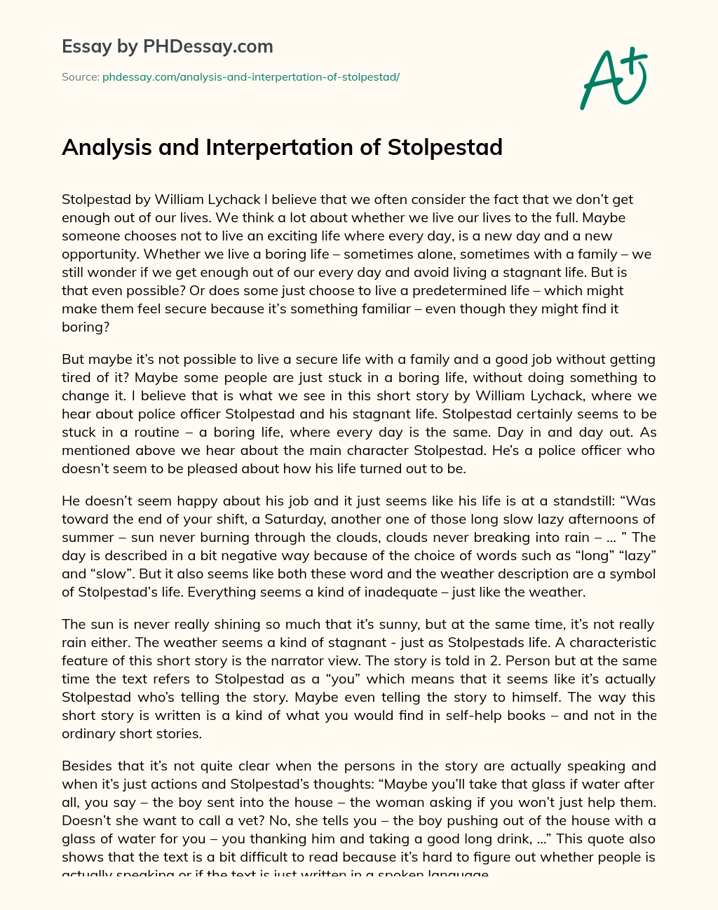 Analysis and Interpertation of Stolpestad essay