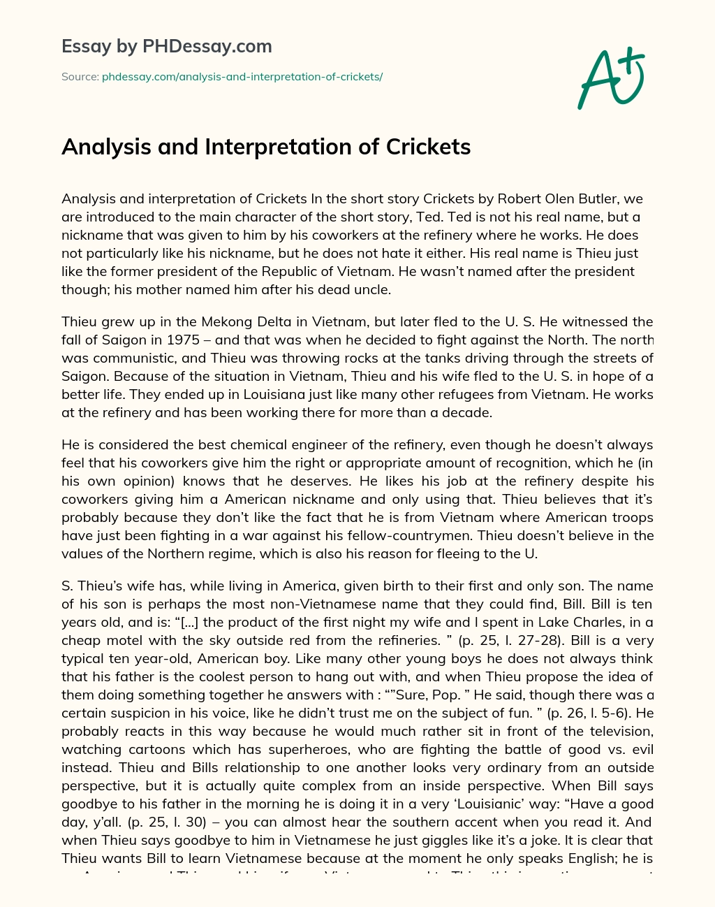 Analysis and Interpretation of Crickets essay