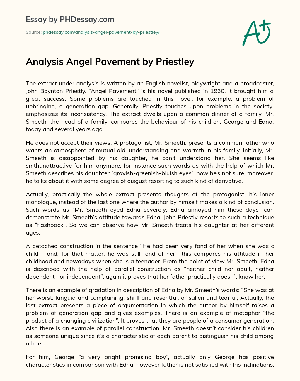Analysis Angel Pavement by Priestley essay
