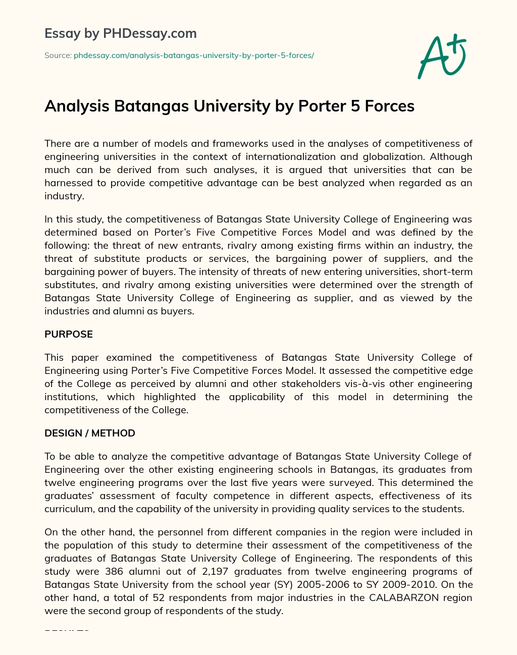 Analysis Batangas University by Porter 5 Forces essay