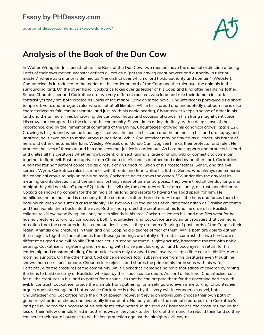 Analysis of the Book of the Dun Cow essay