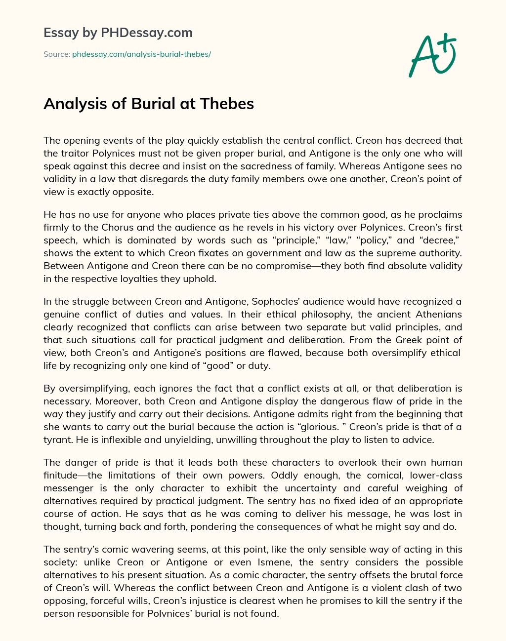 Analysis of Burial at Thebes essay