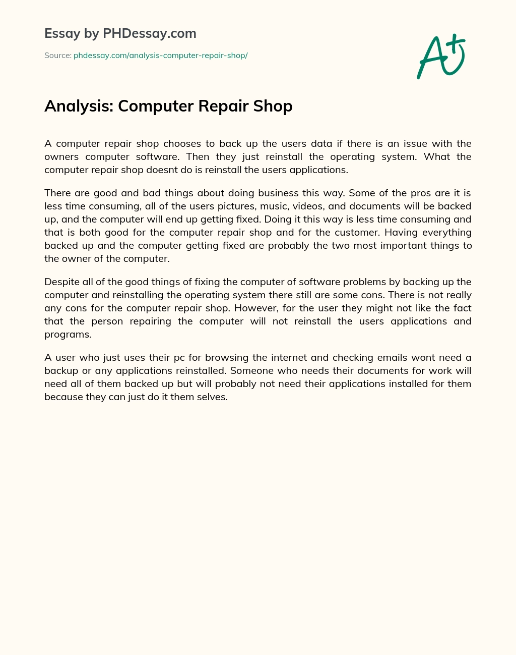 Analysis: Computer Repair Shop essay