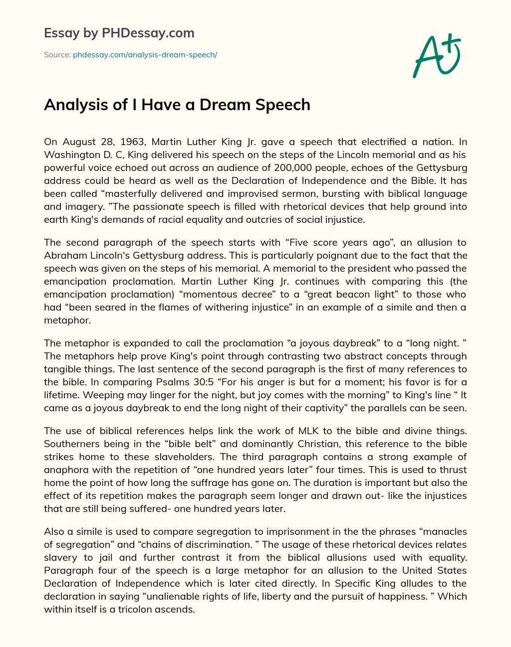 Analysis of I Have a Dream Speech essay