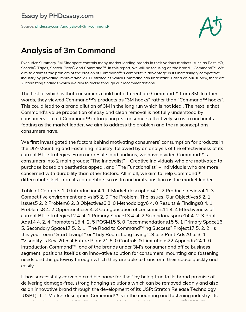 Analysis of 3m Command essay