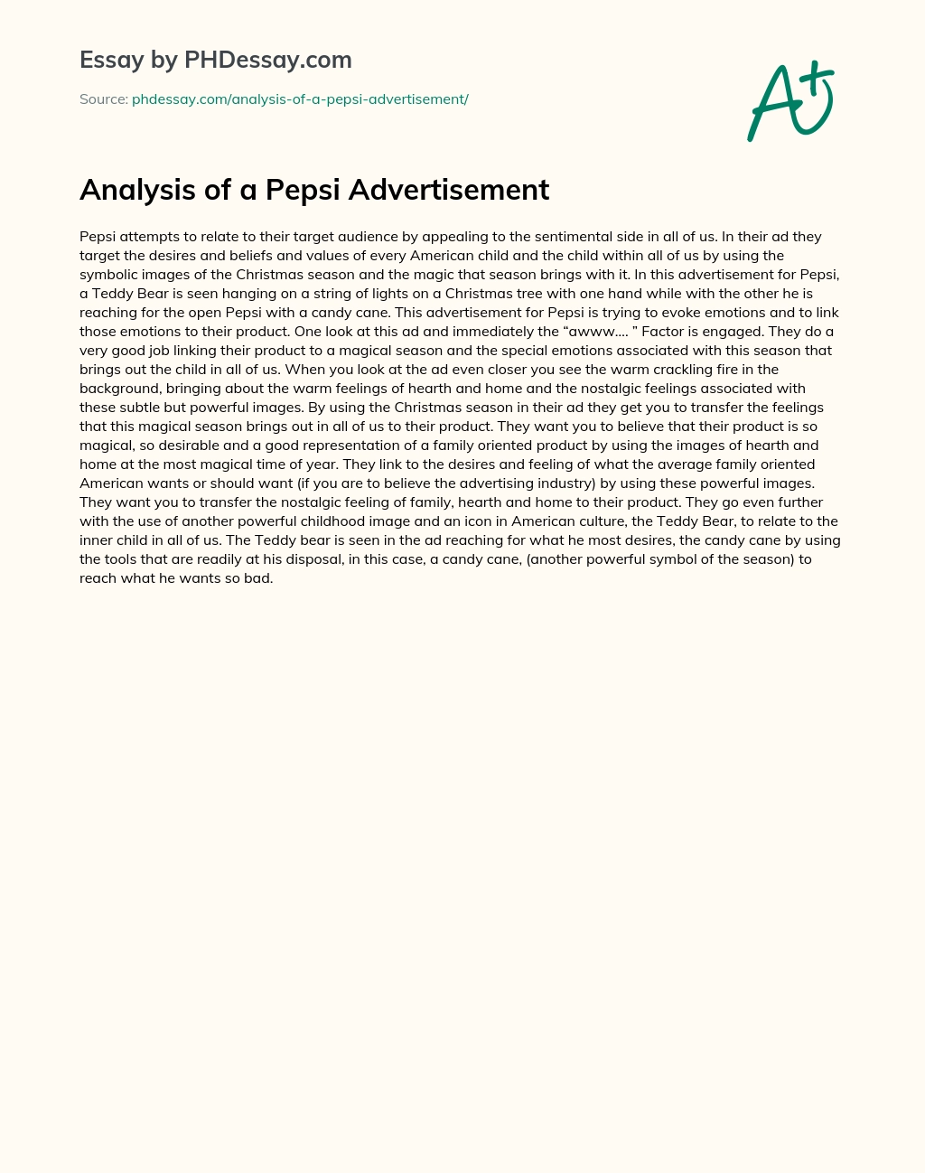 Analysis of a Pepsi Advertisement essay