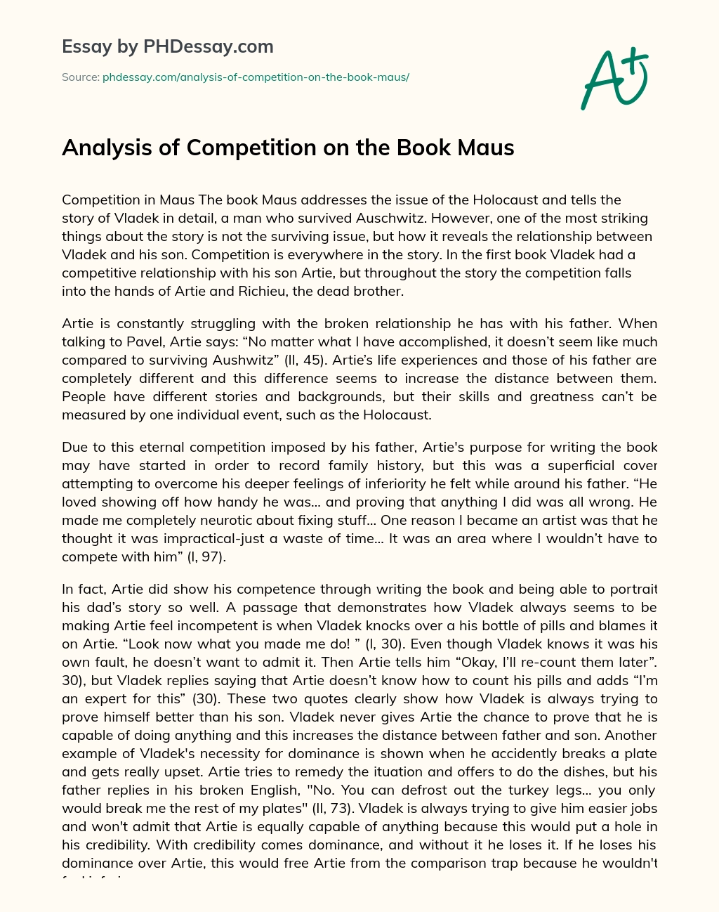 Analysis of Competition on the Book Maus essay