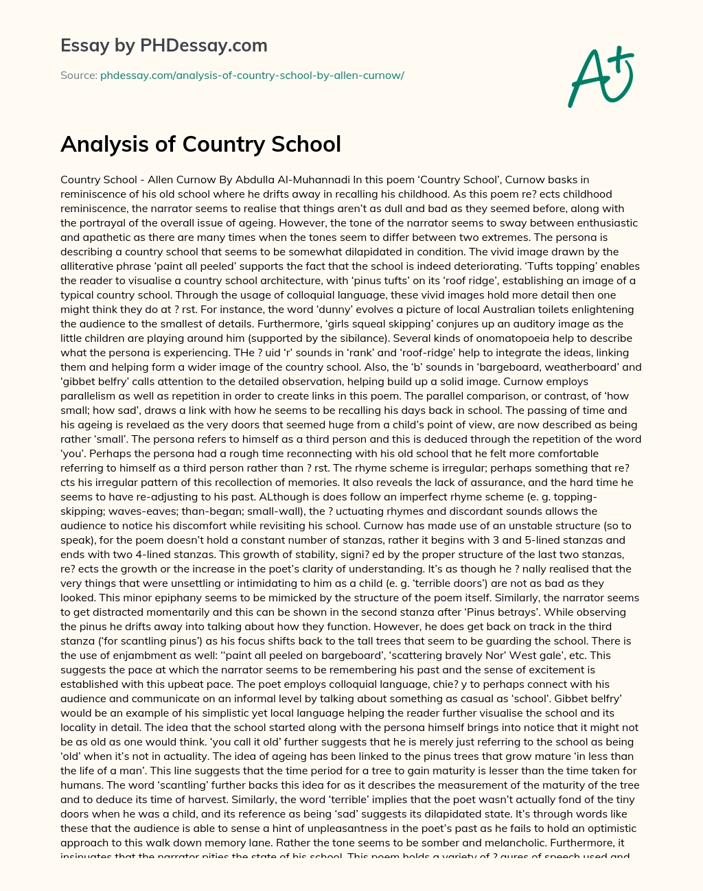 Analysis of Country School essay