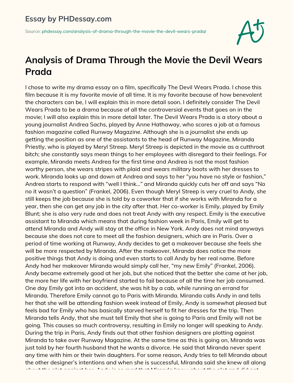 Analysis of Drama Through the Movie the Devil Wears Prada essay