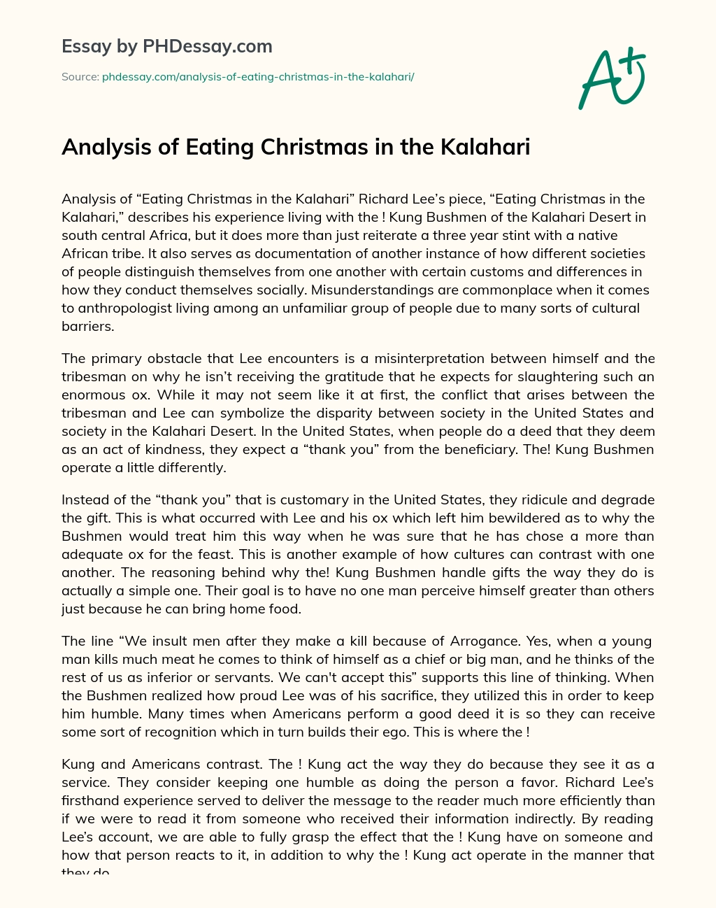 Analysis of Eating Christmas in the Kalahari essay