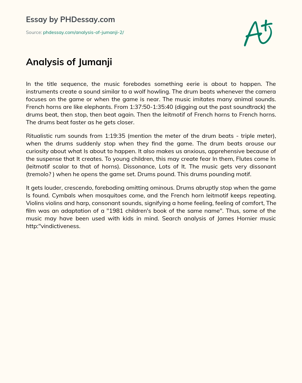 Analysis of Jumanji essay