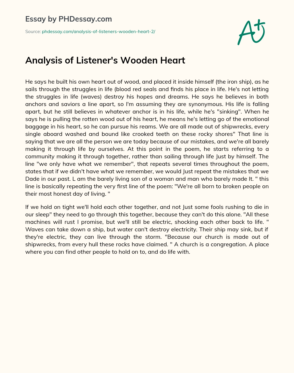 Analysis of Listener’s Wooden Heart essay