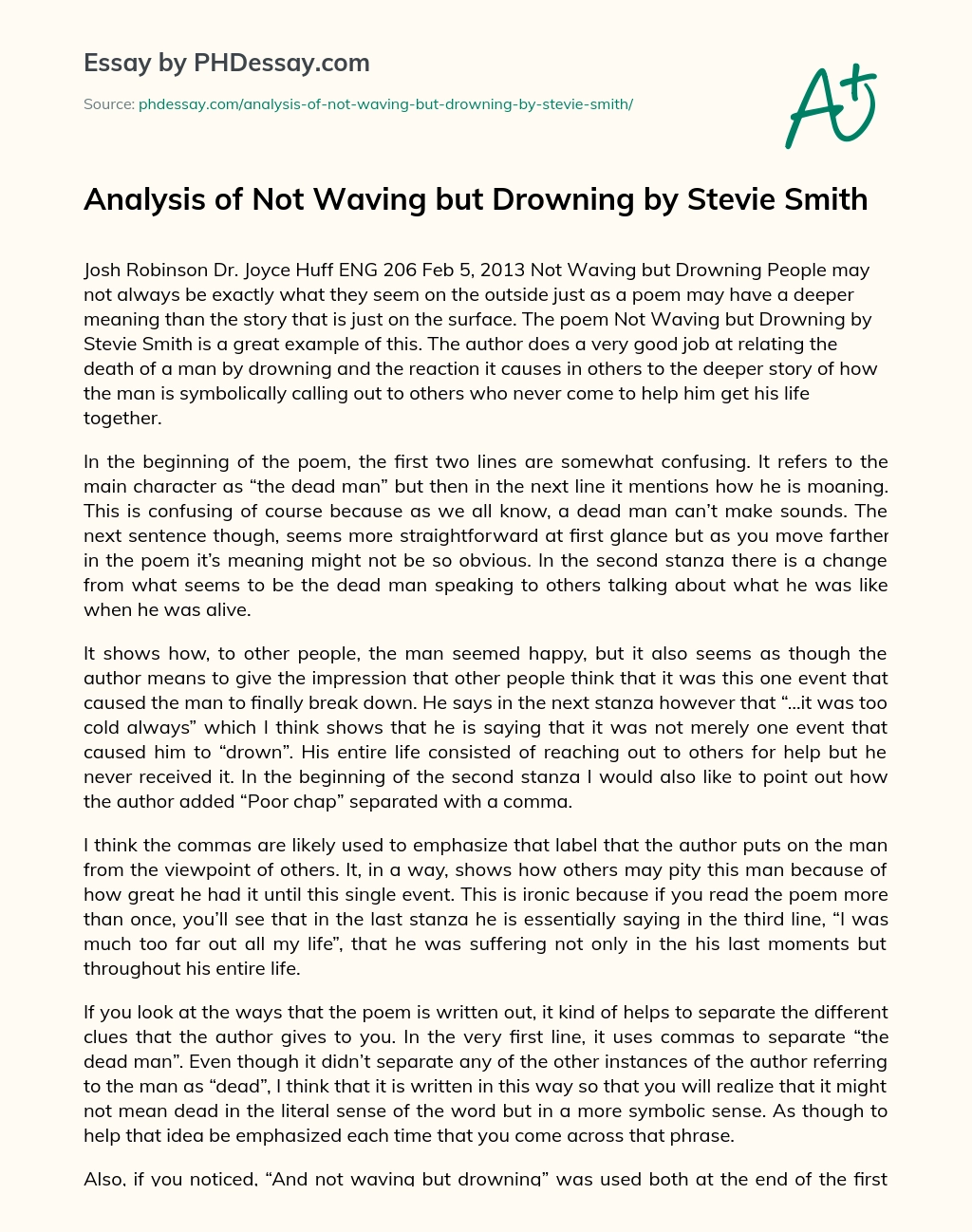 Analysis of Not Waving but Drowning by Stevie Smith essay