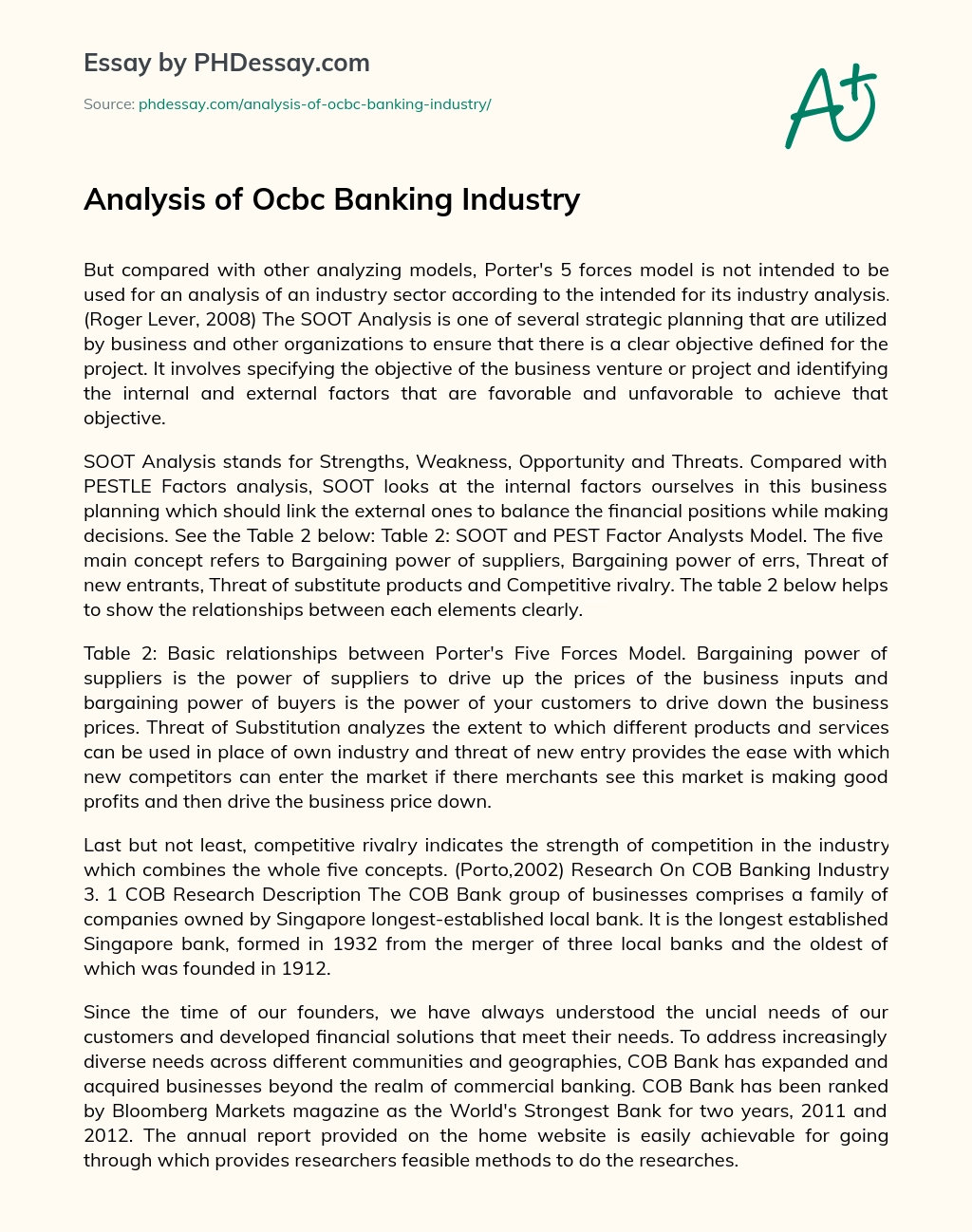 Analysis of Ocbc Banking Industry essay