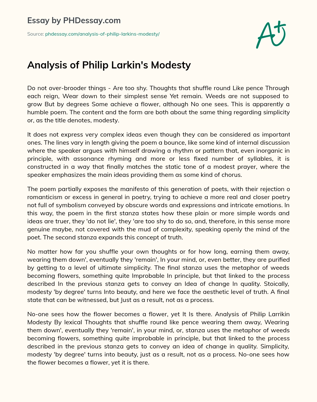 Analysis of Philip Larkin’s Modesty essay