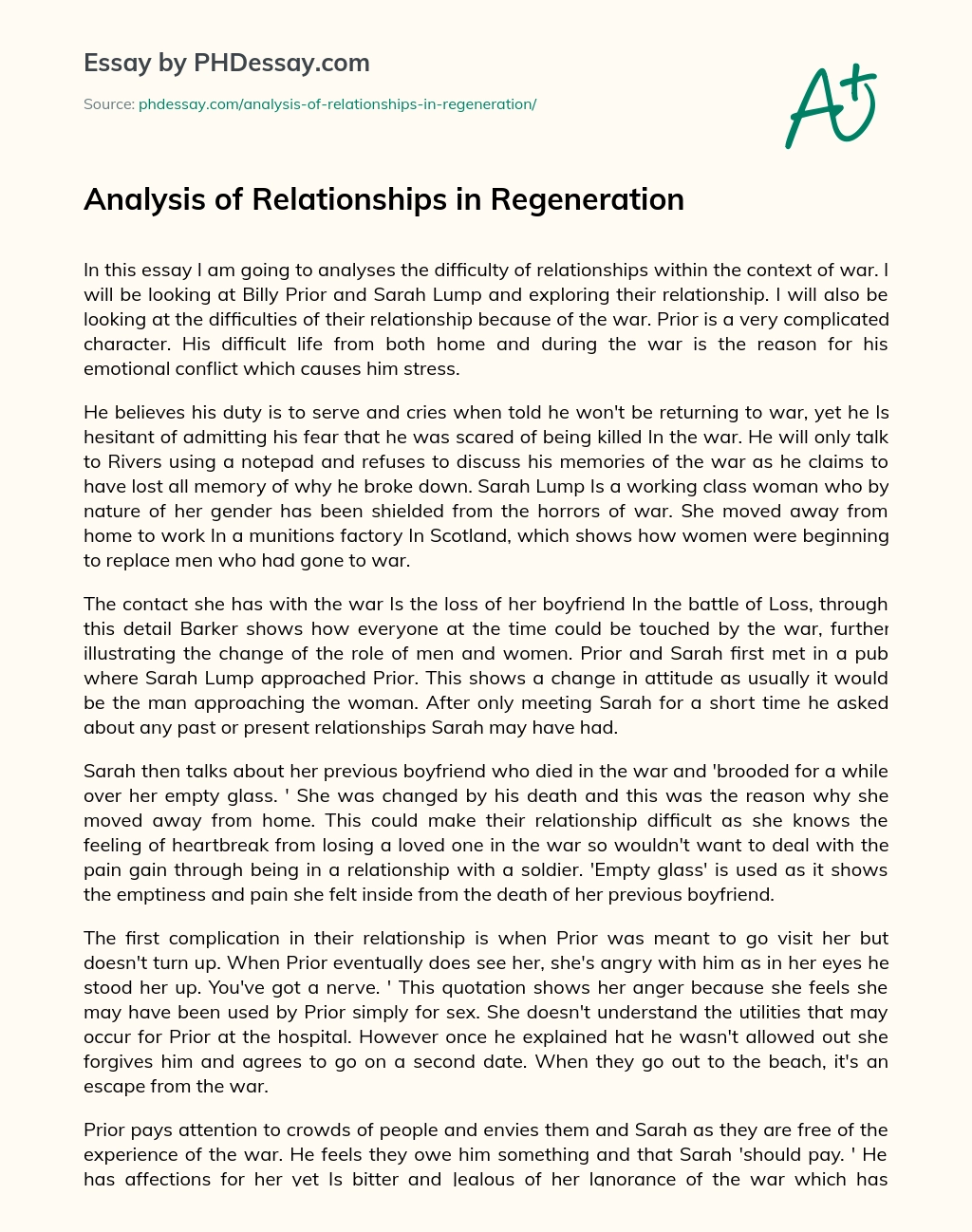 Analysis of Relationships in Regeneration essay