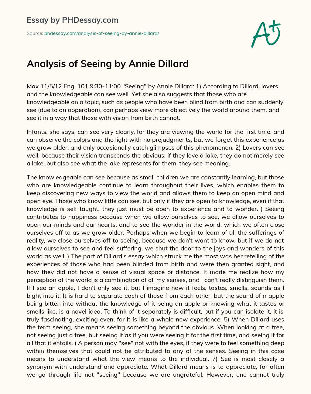 Analysis of Seeing by Annie Dillard essay
