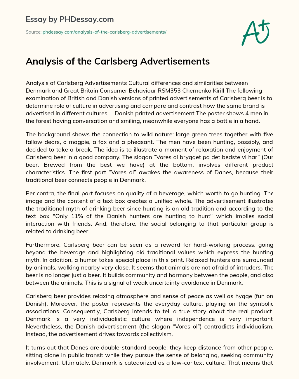 Analysis of the Carlsberg Advertisements essay