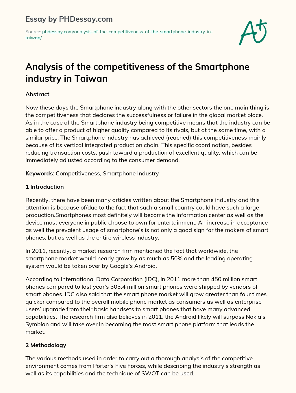 Analysis of the competitiveness of the Smartphone industry in Taiwan essay