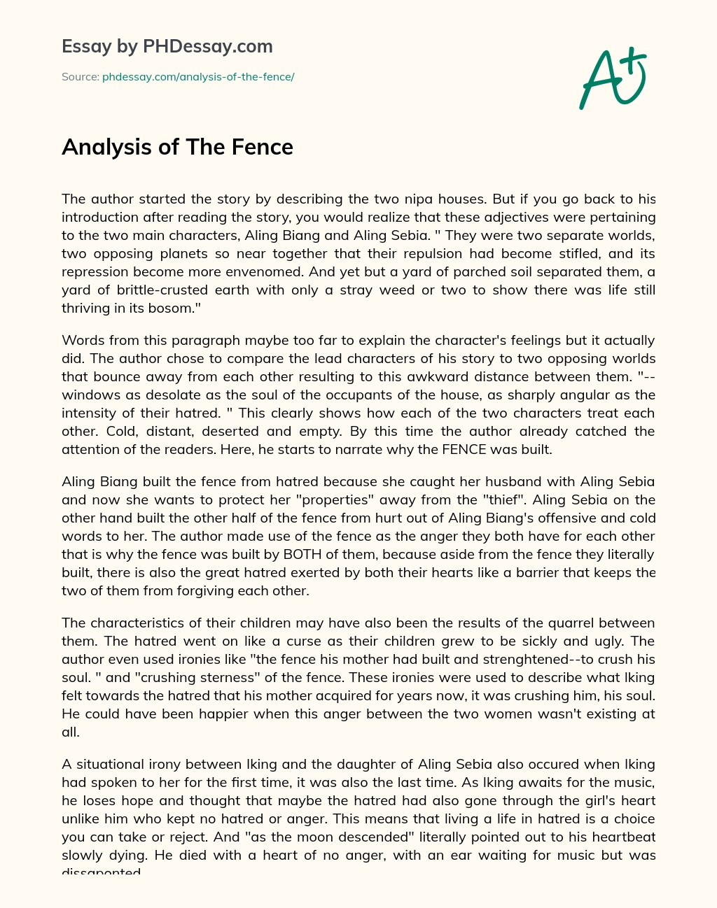 Analysis of The Fence essay
