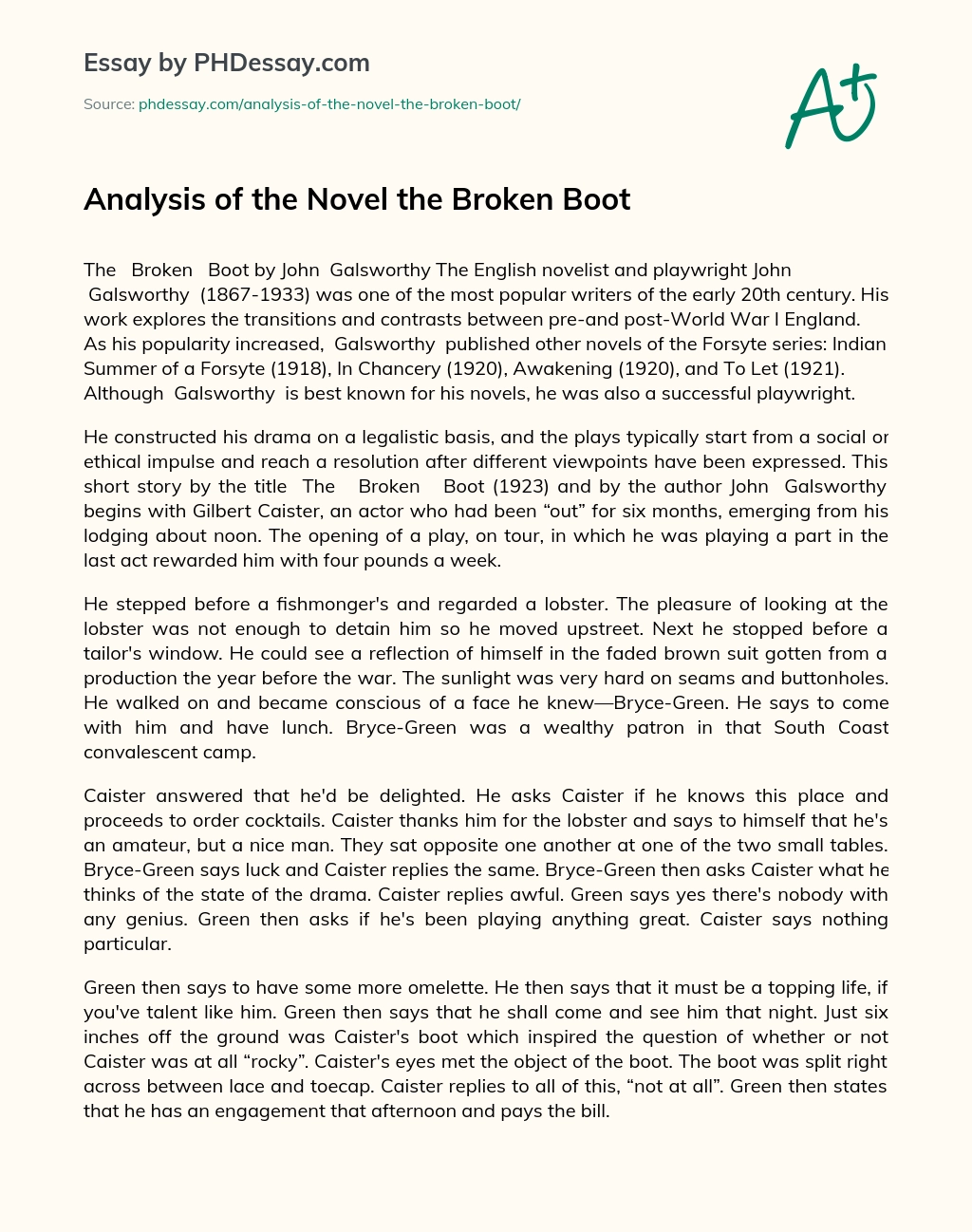 Analysis of the Novel the Broken Boot essay