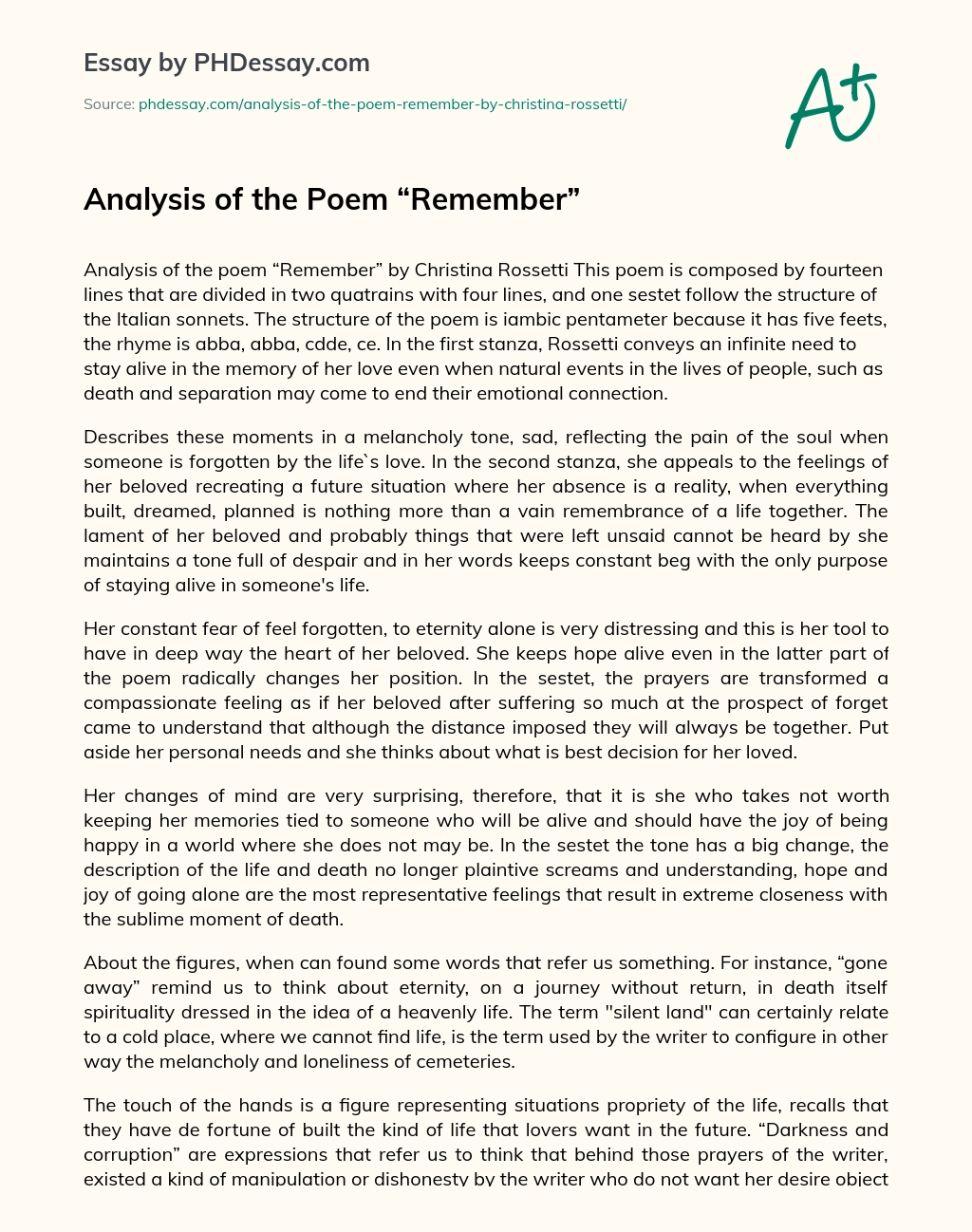 Analysis of the Poem “Remember” essay