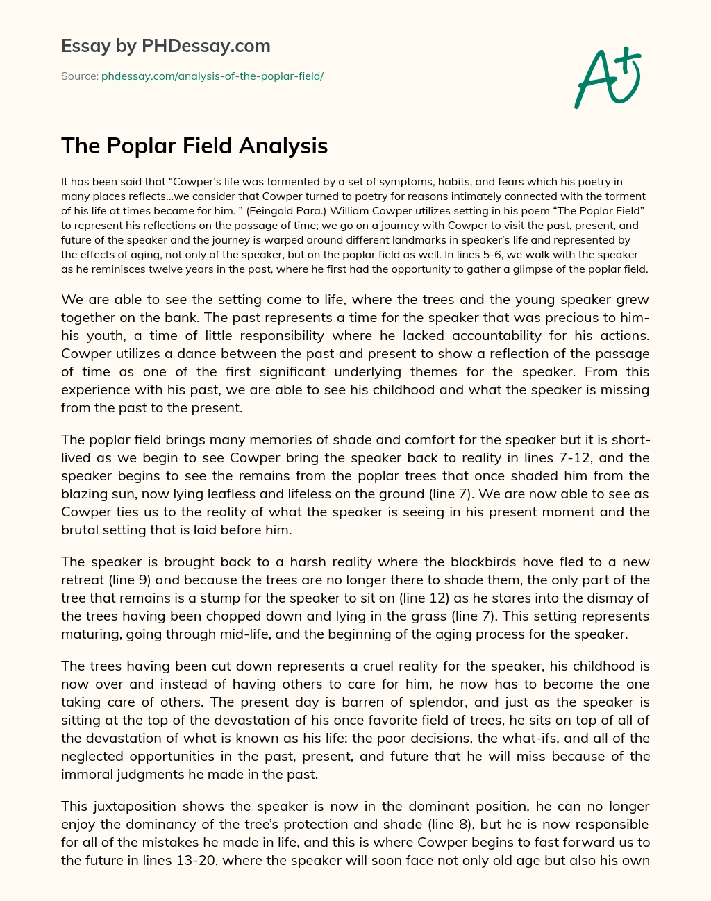 The Poplar Field Analysis essay