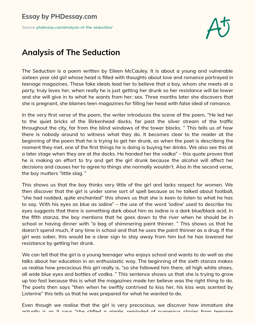 Analysis of The Seduction essay