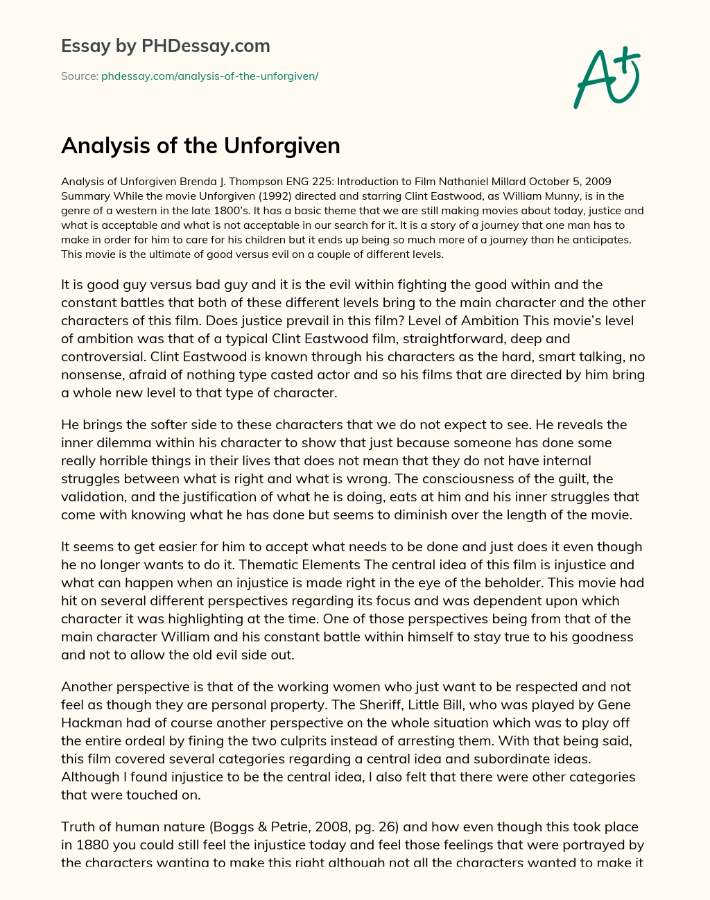 Analysis of the Unforgiven essay