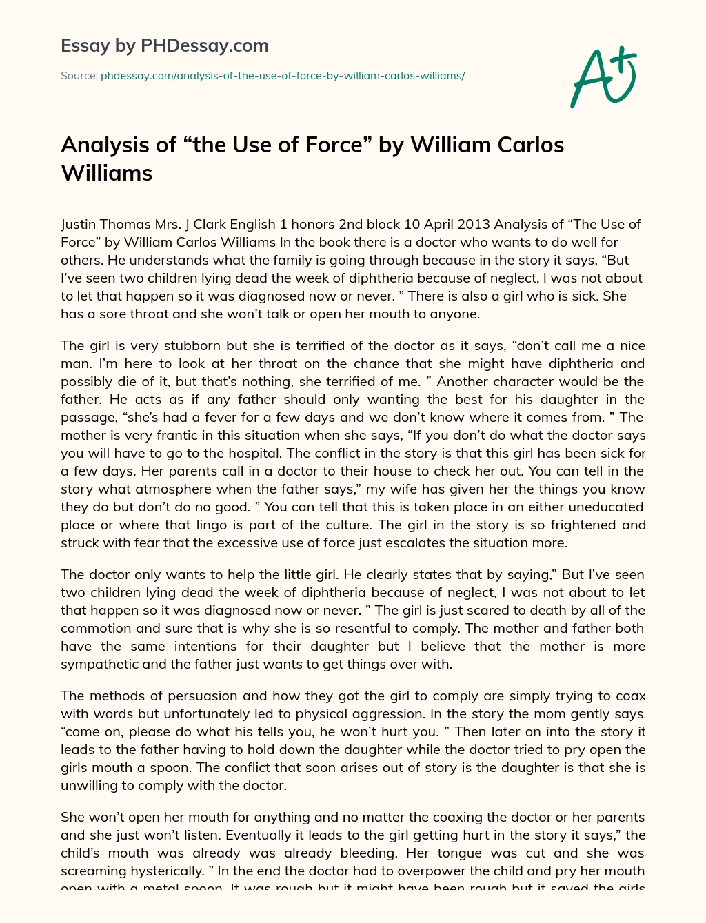 Analysis of “the Use of Force” by William Carlos Williams essay