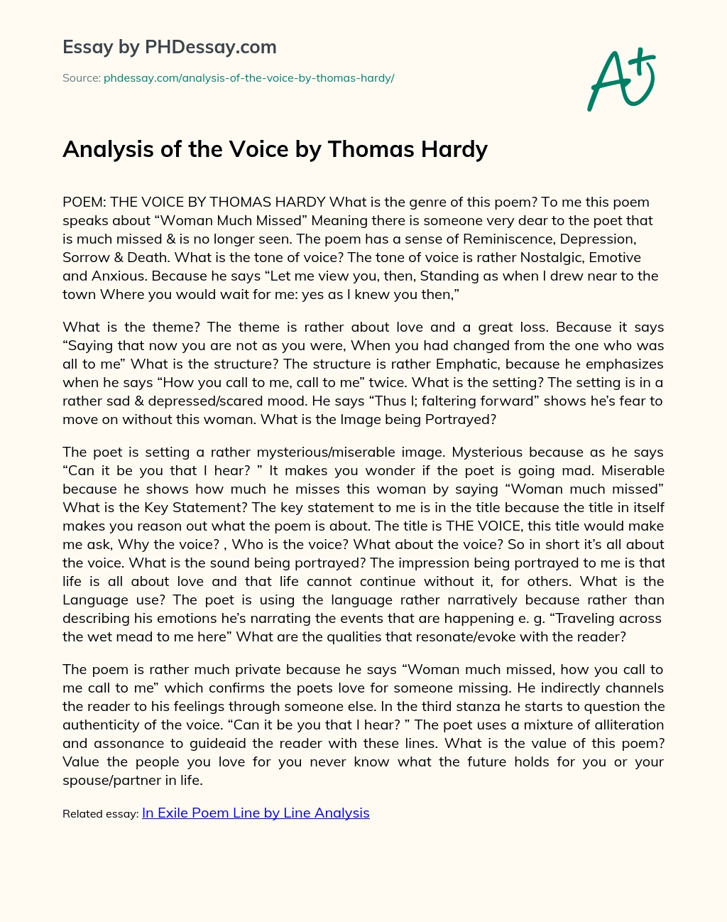 Analysis of the Voice by Thomas Hardy essay
