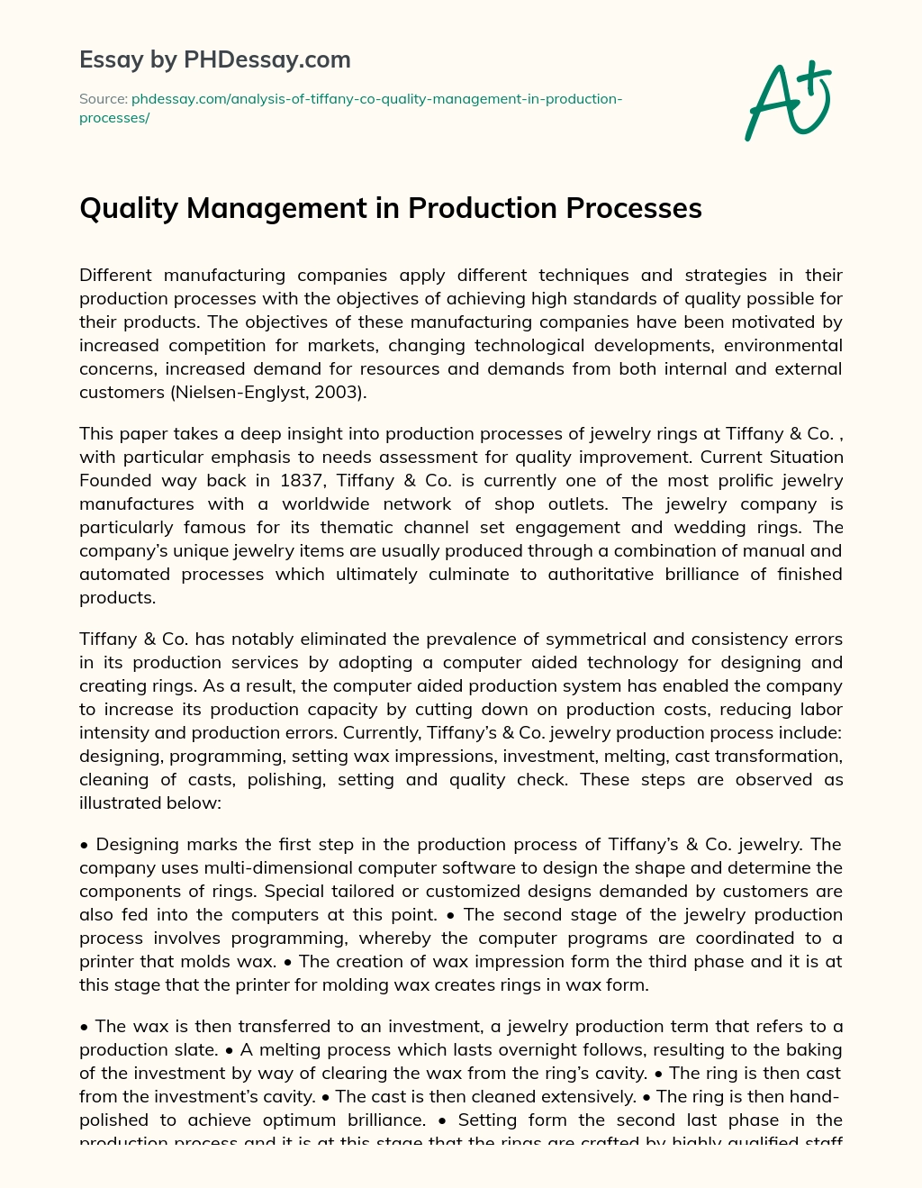 Quality Management in Production Processes essay