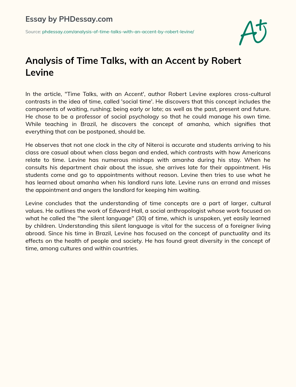 Analysis of Time Talks, with an Accent by Robert Levine essay