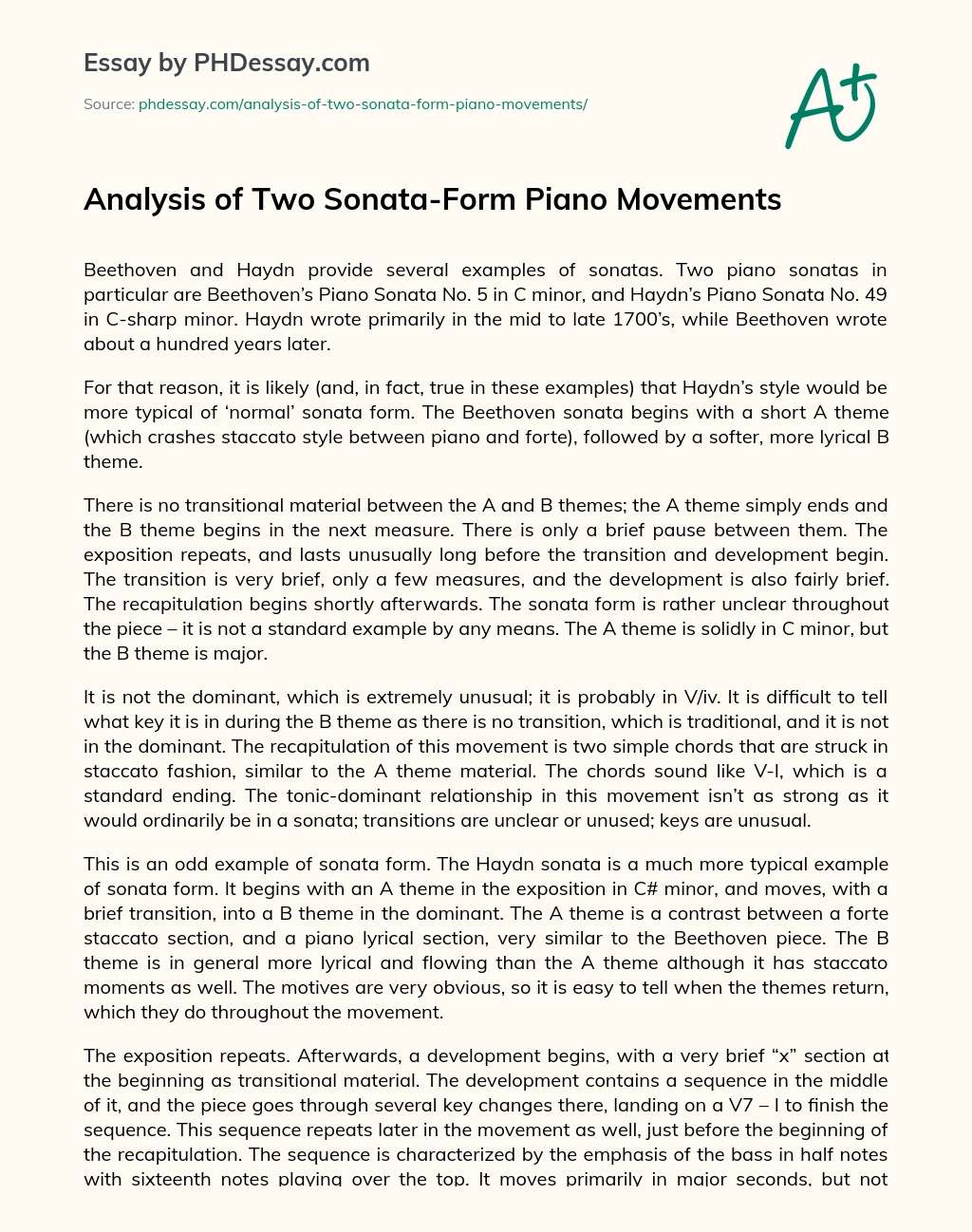 Analysis of Two Sonata-Form Piano Movements essay