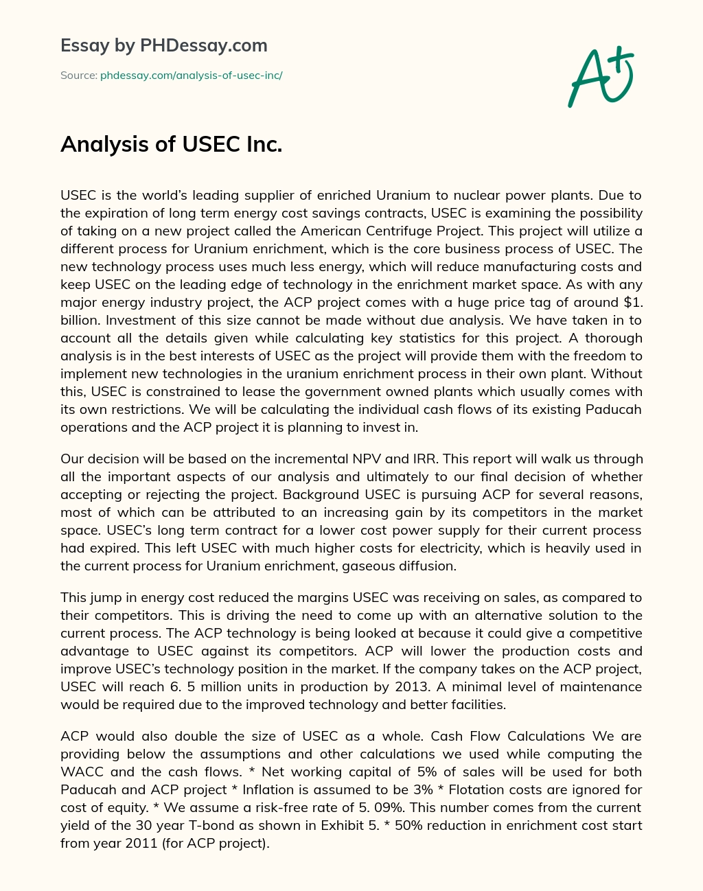 Analysis of USEC Inc. essay